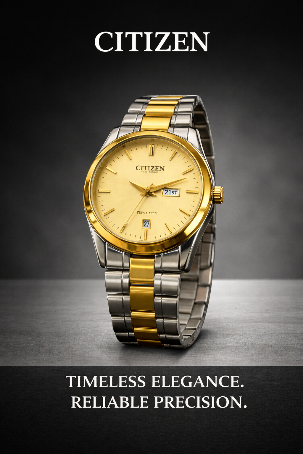 Citizen Quartz Men’s Watch – Gold Dial | Two-Tone Stainless Steel